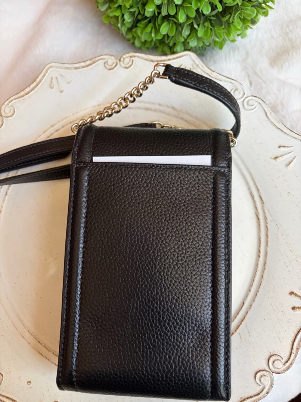 kate spade Black Pebbled Leather Crossbody Phone Bag with Gold Chain - Picture 7 of 9